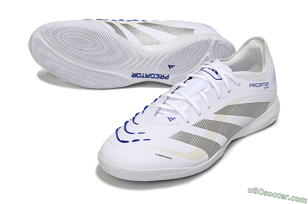 Adidas Predator 25 Elite IC Indoor & Futsal Soccer Shoes - White/Silver/Blue 3