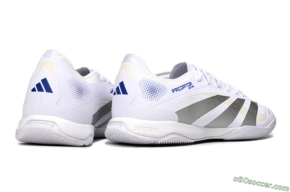 Adidas Predator 25 Elite IC Indoor & Futsal Soccer Shoes - White/Silver/Blue 6
