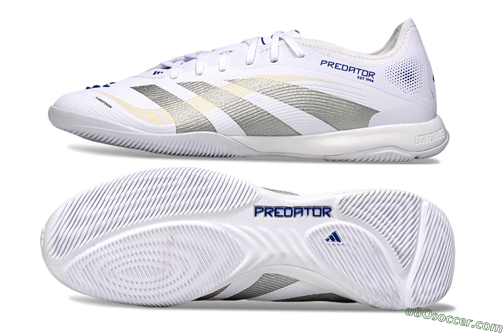 Adidas Predator 25 Elite IC Indoor & Futsal Soccer Shoes - White/Silver/Blue 0