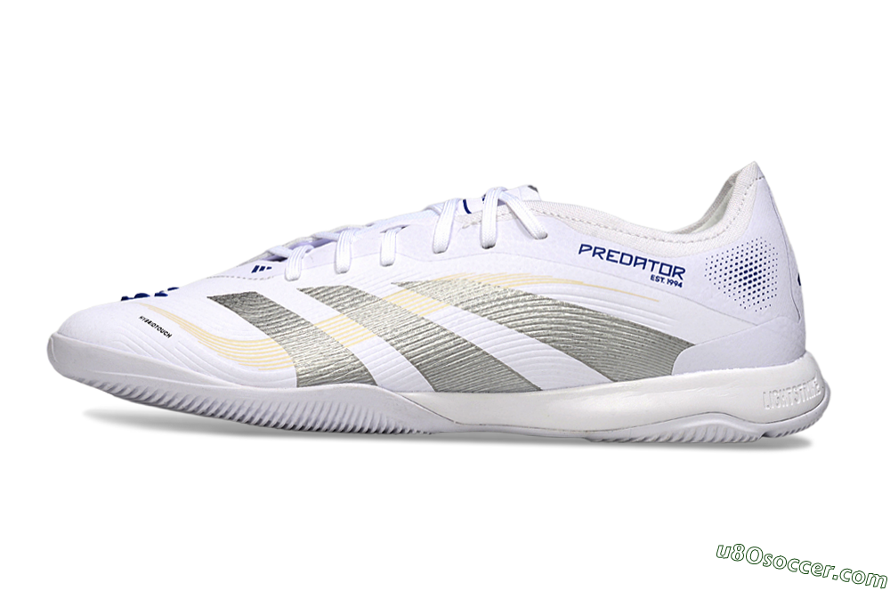 Adidas Predator 25 Elite IC Indoor & Futsal Soccer Shoes - White/Silver/Blue 2
