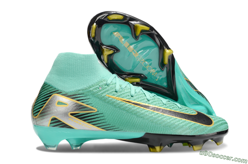 Nike Air Zoom Mercurial Superfly 10 Elite FG Firm Ground Soccer Cleats - Jade/Black/Silver/Gold 1