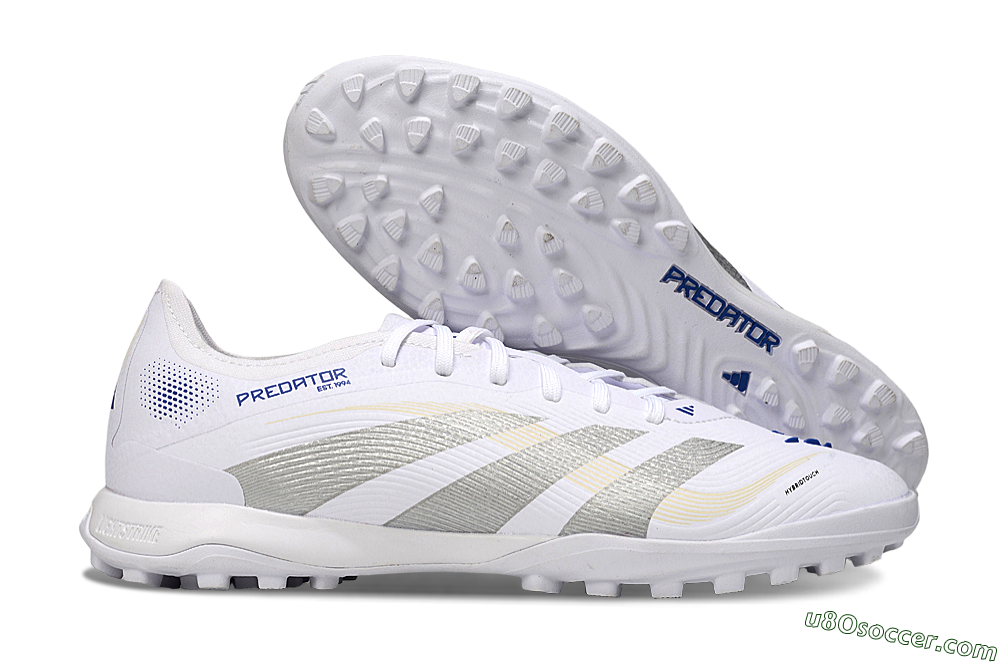 Adidas Predator 25 Elite TF Artificial Turf Soccer Shoes - White/Silver/Blue 1