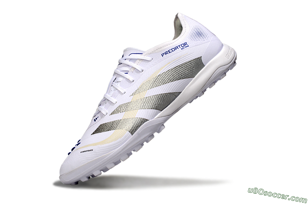 Adidas Predator 25 Elite TF Artificial Turf Soccer Shoes - White/Silver/Blue 5