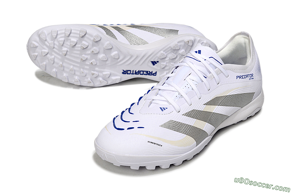 Adidas Predator 25 Elite TF Artificial Turf Soccer Shoes - White/Silver/Blue 3