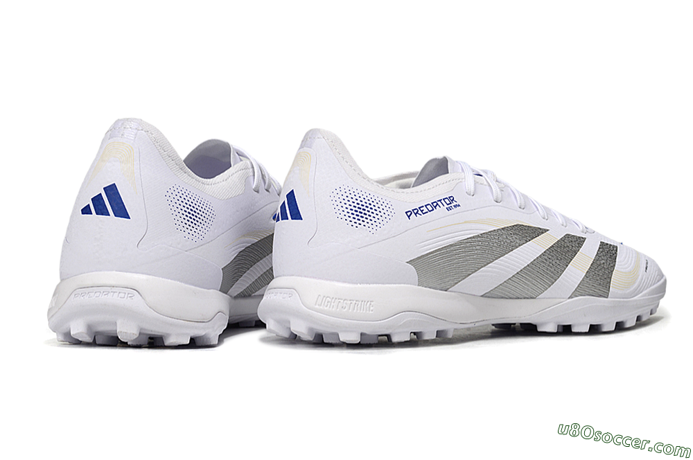 Adidas Predator 25 Elite TF Artificial Turf Soccer Shoes - White/Silver/Blue 6