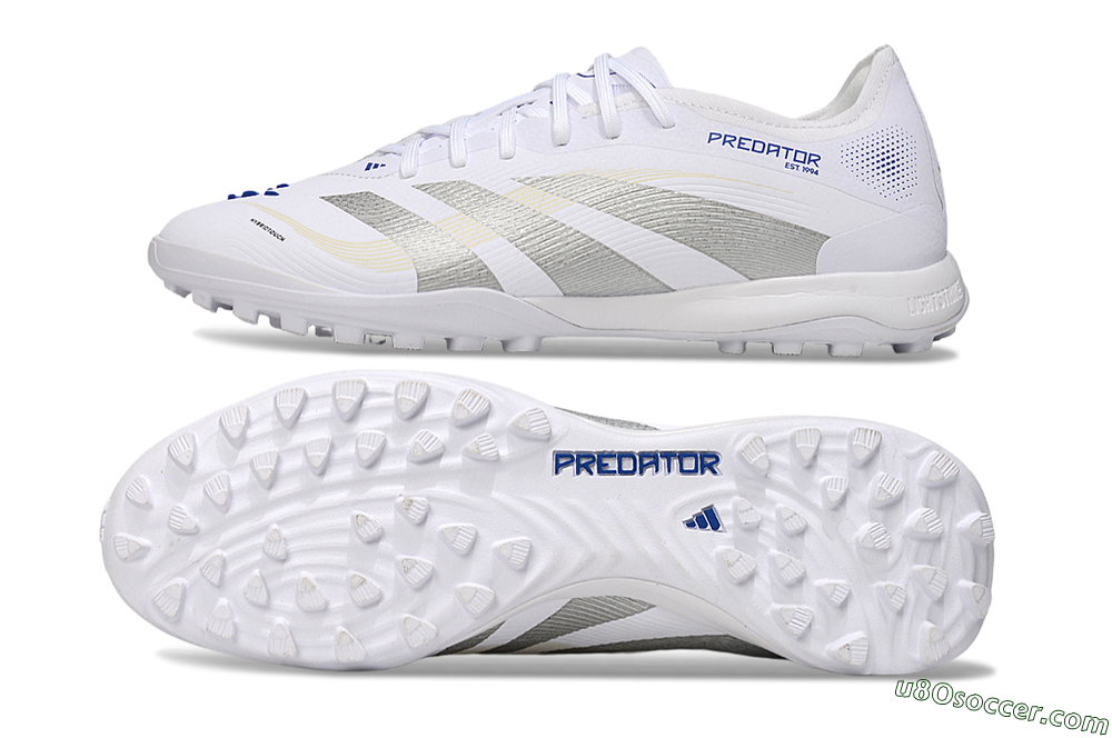 Adidas Predator 25 Elite TF Artificial Turf Soccer Shoes - White/Silver/Blue 0