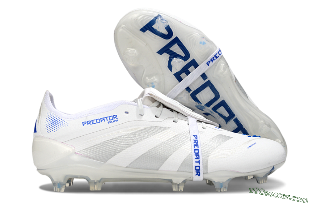 Adidas Predator Elite Foldover Tongue FG Firm Ground Soccer Cleats - White/Silver/Blue 1