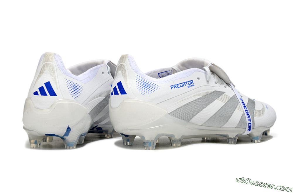 Adidas Predator Elite Foldover Tongue FG Firm Ground Soccer Cleats - White/Silver/Blue 6