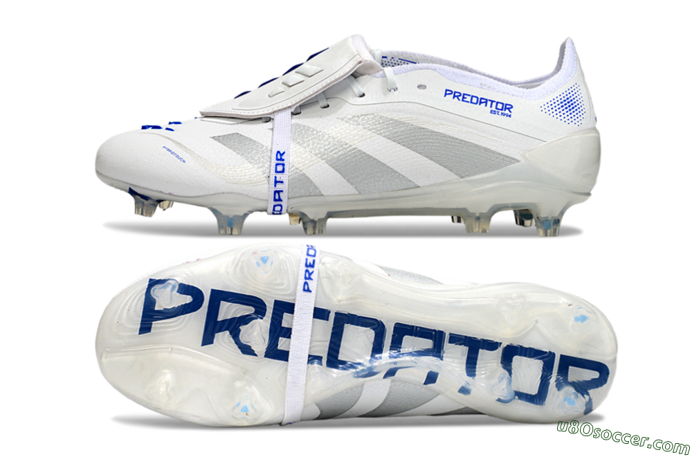 Adidas Predator Elite Foldover Tongue FG Firm Ground Soccer Cleats - White/Silver/Blue 0
