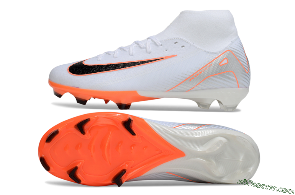 Nike Air Zoom Mercurial Superfly 10 Academy FG Firm Ground Soccer Cleats - White/Black/Orange/Silver 0