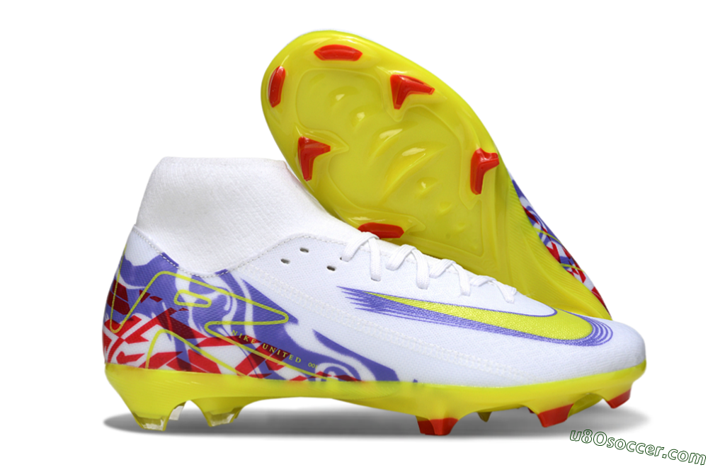 Nike Air Zoom Mercurial Superfly 10 Academy FG Firm Ground Soccer Cleats - White/Purple/Yellow/Red 1