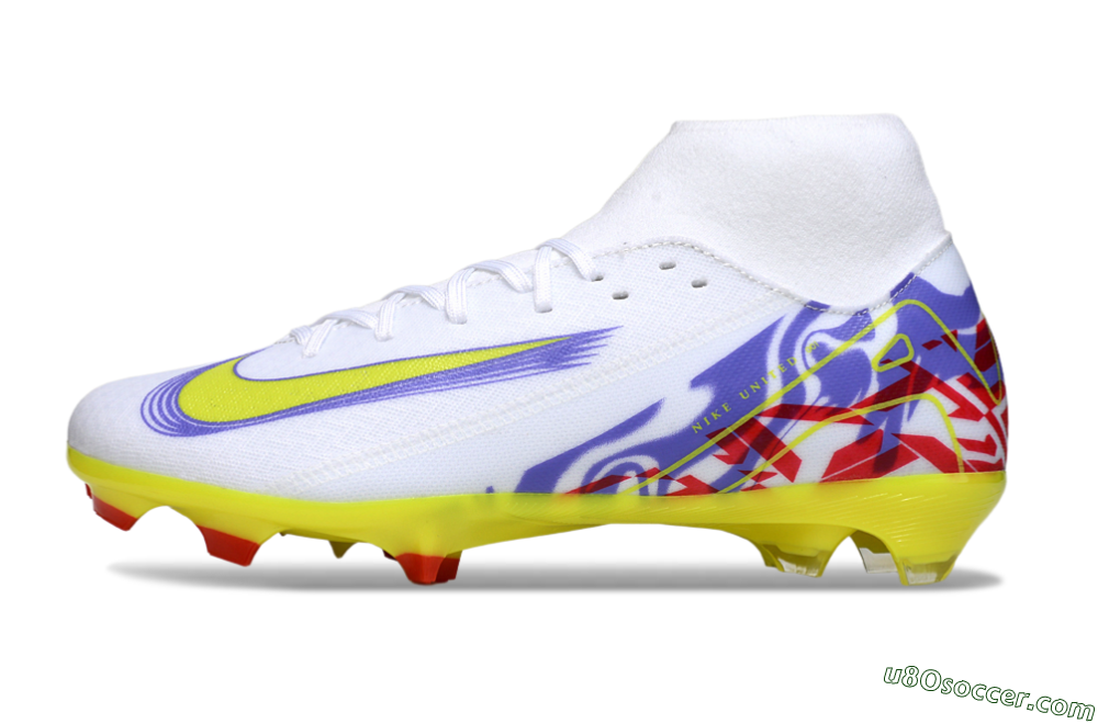 Nike Air Zoom Mercurial Superfly 10 Academy FG Firm Ground Soccer Cleats - White/Purple/Yellow/Red 2