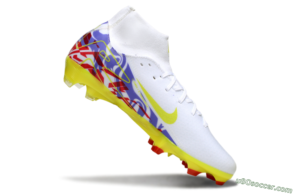 Nike Air Zoom Mercurial Superfly 10 Academy FG Firm Ground Soccer Cleats - White/Purple/Yellow/Red 4