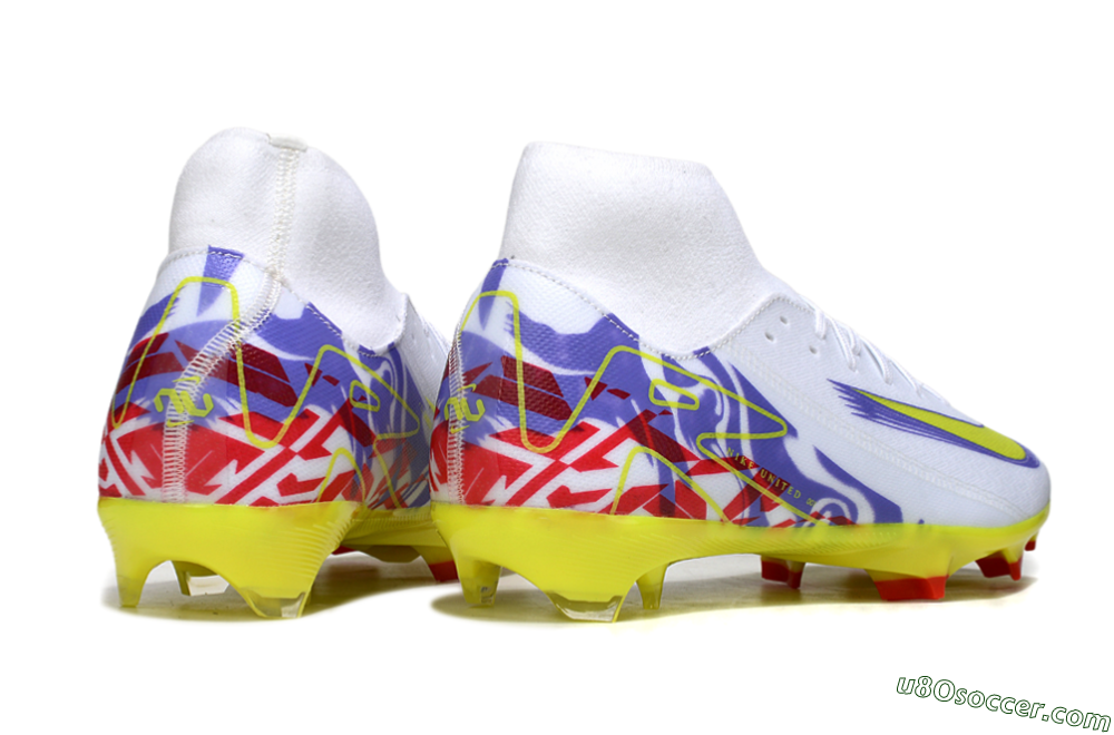 Nike Air Zoom Mercurial Superfly 10 Academy FG Firm Ground Soccer Cleats - White/Purple/Yellow/Red 6