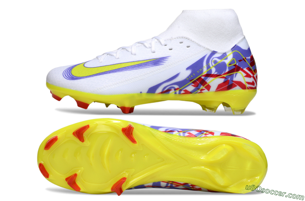 Nike Air Zoom Mercurial Superfly 10 Academy FG Firm Ground Soccer Cleats - White/Purple/Yellow/Red 0