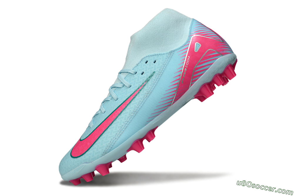 Nike Air Zoom Mercurial Superfly 10 Academy AG Artificial Grass Soccer Cleats - Jade/Pink/Silver 5