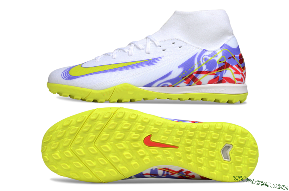 Nike Air Zoom Mercurial Superfly 10 Academy TF Artificial Turf Soccer Shoes - White/Purple/Yellow/Red 0