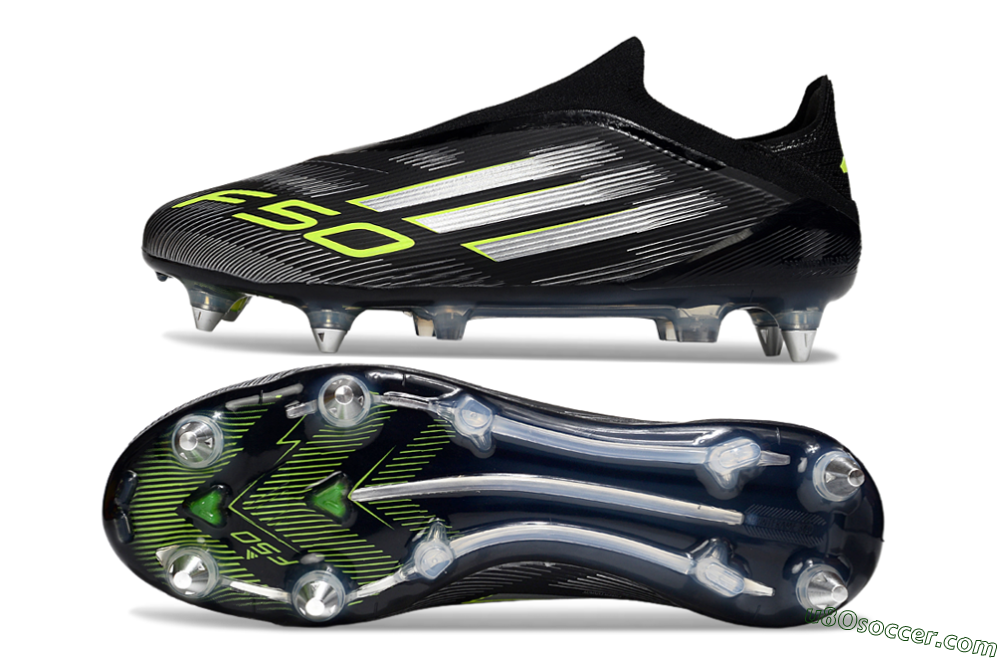 Adidas F50 Elite Laceless SG Soft Ground Soccer Cleats - Black/Silver/Yellow 0