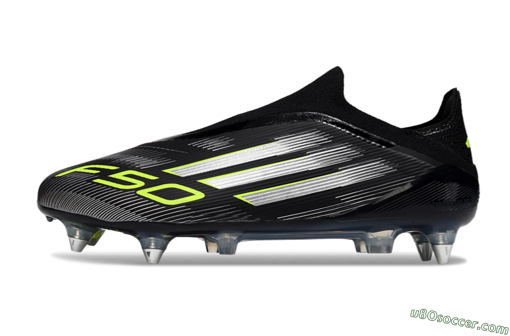 Adidas F50 Elite Laceless SG Soft Ground Soccer Cleats - Black/Silver/Yellow 2