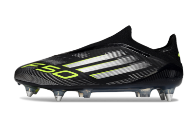 Adidas F50 Elite Laceless SG Soft Ground Soccer Cleats - Black/Silver/Yellow
