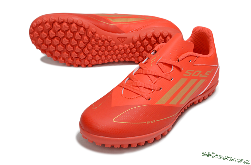 Adidas F50 Club TF Artificial Turf Soccer Shoes - Red/Gold 3