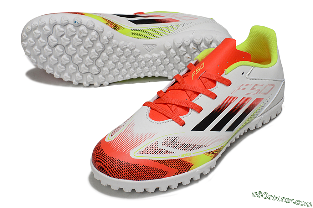 Adidas F50 Club TF Artificial Turf Soccer Shoes - White/Red/Yellow 3