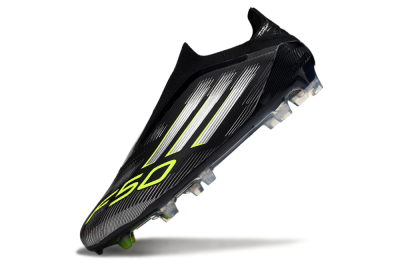 Adidas F50 Elite Laceless FG Firm Ground Soccer Cleats - Black/Silver/Yellow