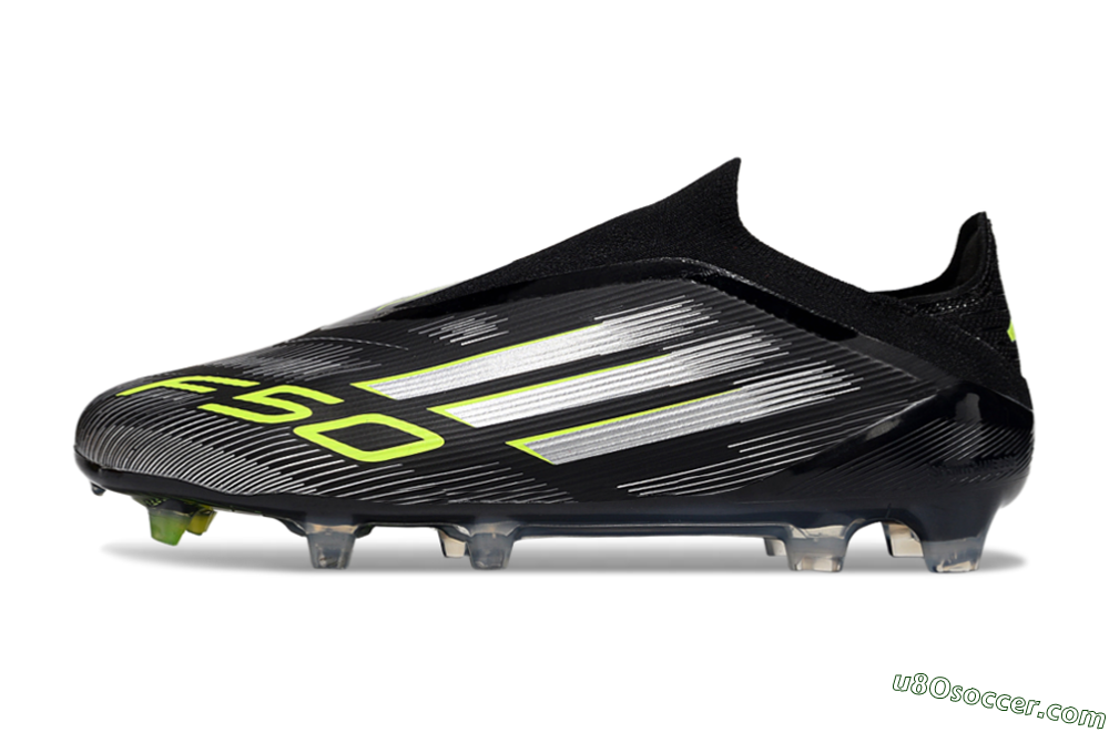 Adidas F50 Elite Laceless FG Firm Ground Soccer Cleats - Black/Silver/Yellow 2