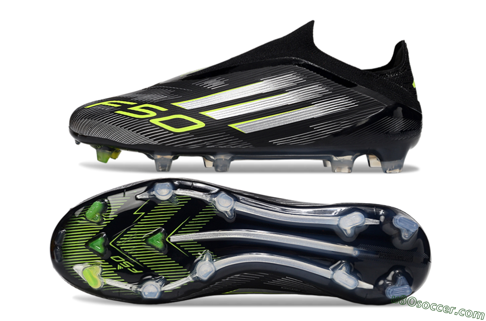 Adidas F50 Elite Laceless FG Firm Ground Soccer Cleats - Black/Silver/Yellow 0