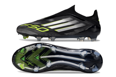 Adidas F50 Elite Laceless FG Firm Ground Soccer Cleats - Black/Silver/Yellow