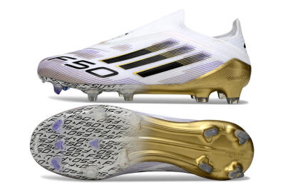 Adidas F50 Elite Laceless FG Firm Ground Soccer Cleats - White/Black/Purple/Gold