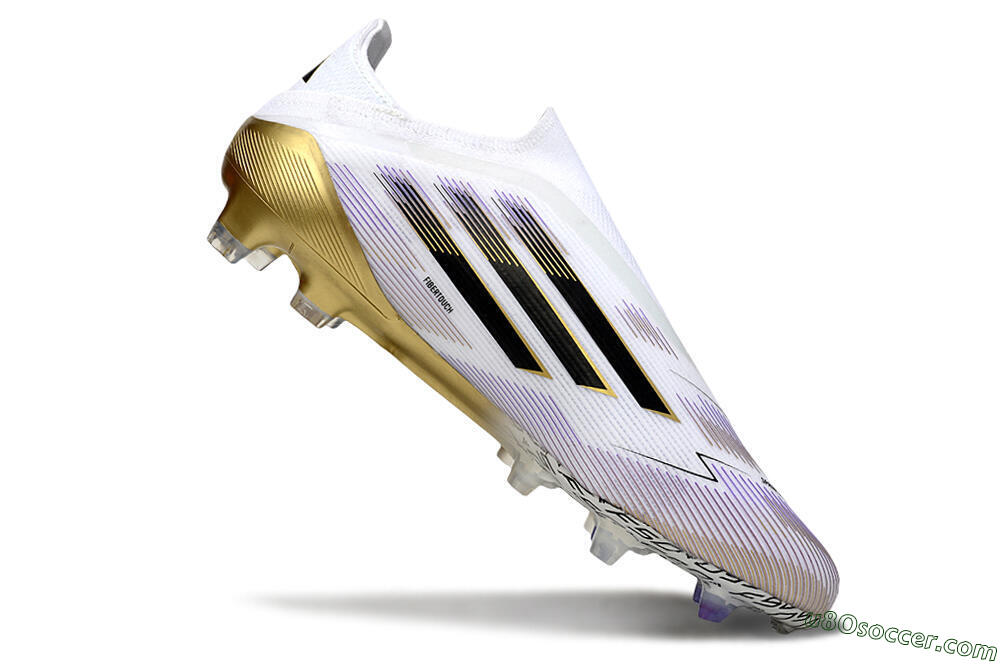 Adidas F50 Elite Laceless FG Firm Ground Soccer Cleats - White/Black/Purple/Gold 4