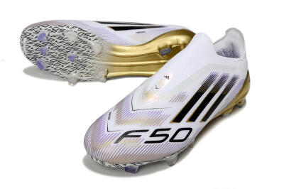 Adidas F50 Elite Laceless FG Firm Ground Soccer Cleats - White/Black/Purple/Gold