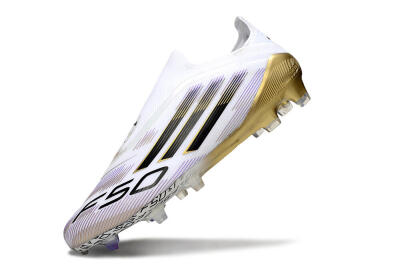 Adidas F50 Elite Laceless FG Firm Ground Soccer Cleats - White/Black/Purple/Gold