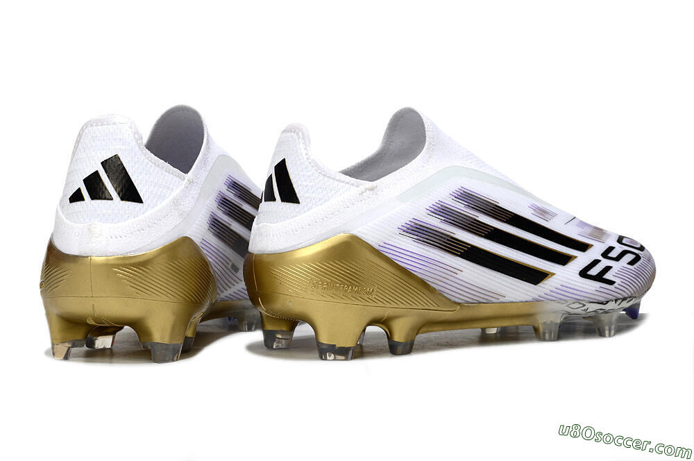 Adidas F50 Elite Laceless FG Firm Ground Soccer Cleats - White/Black/Purple/Gold 6