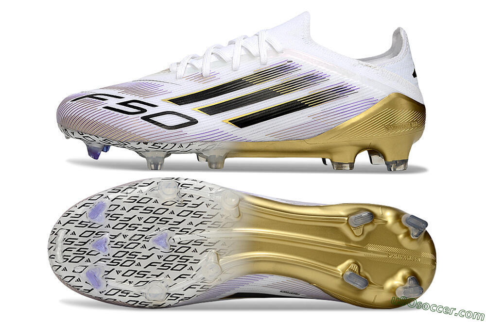 Adidas F50 Elite FG Firm Ground Soccer Cleats - White/Black/Purple/Gold 0