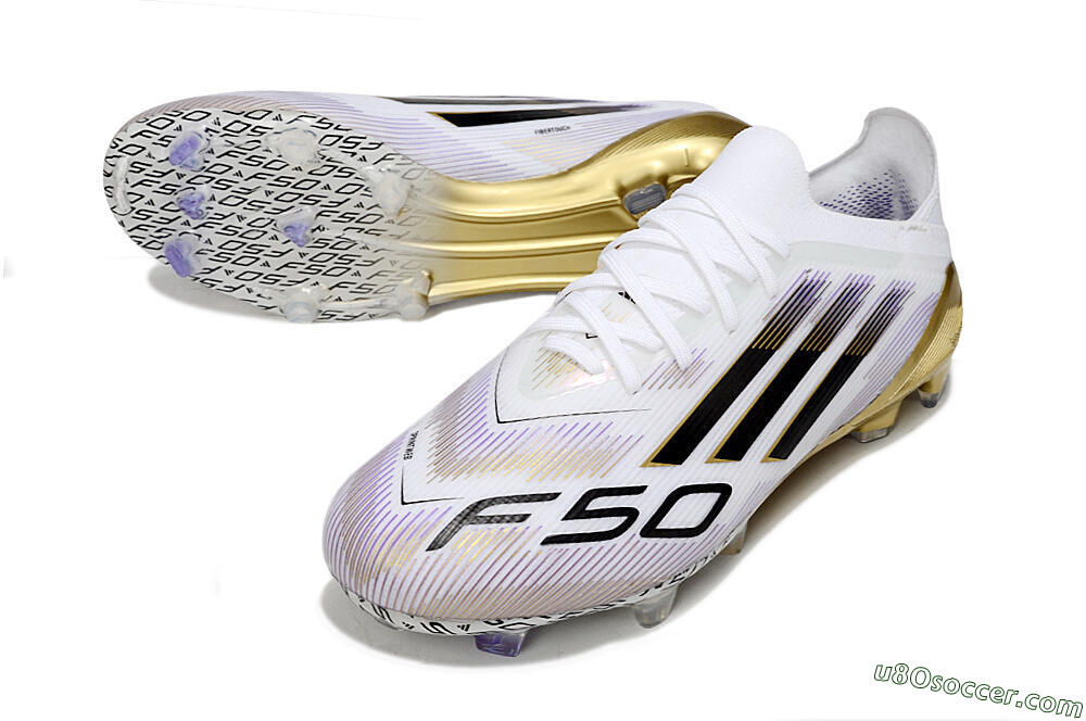 Adidas F50 Elite FG Firm Ground Soccer Cleats - White/Black/Purple/Gold 3