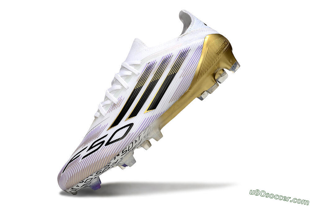 Adidas F50 Elite FG Firm Ground Soccer Cleats - White/Black/Purple/Gold 5