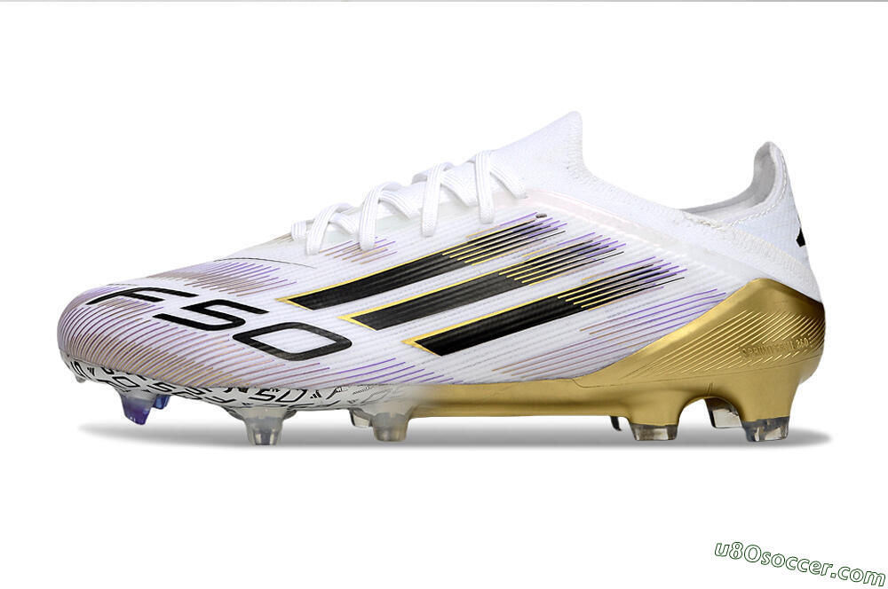 Adidas F50 Elite FG Firm Ground Soccer Cleats - White/Black/Purple/Gold 2