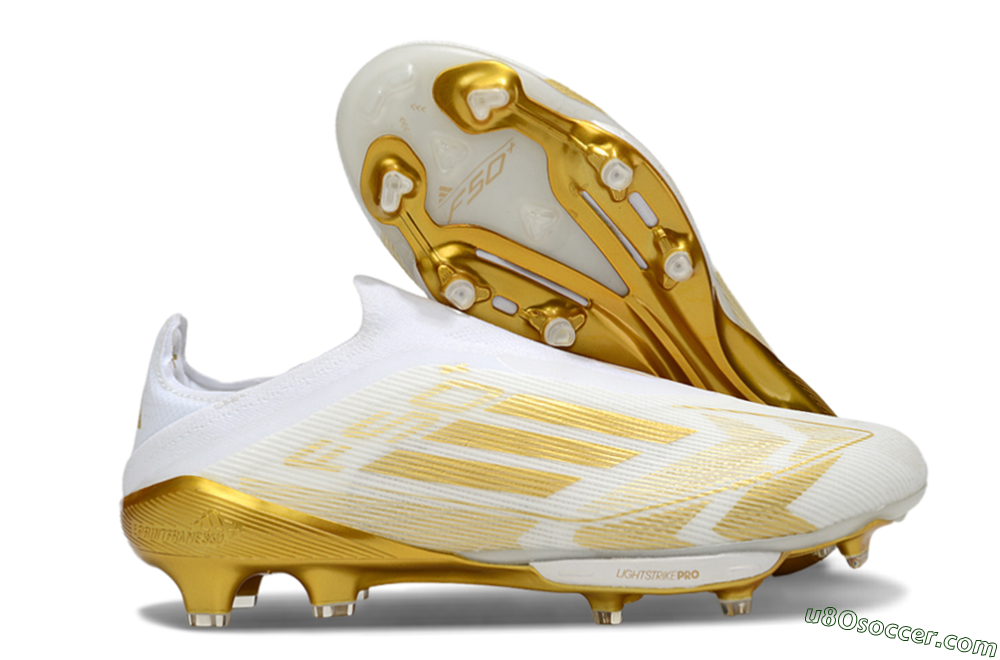 Adidas F50+ Elite Lightstrike Pro Laceless FG Firm Ground Soccer Cleats - White/Gold 1