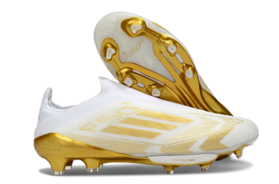 Adidas F50+ Elite Lightstrike Pro Laceless FG Firm Ground Soccer Cleats - White/Gold