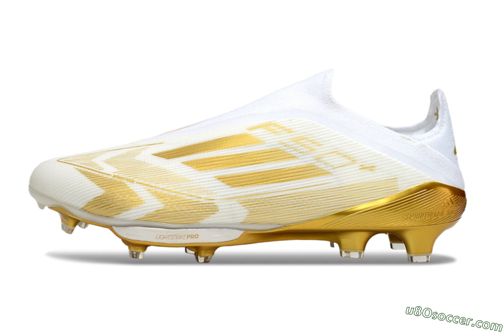 Adidas F50+ Elite Lightstrike Pro Laceless FG Firm Ground Soccer Cleats - White/Gold 2