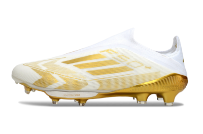 Adidas F50+ Elite Lightstrike Pro Laceless FG Firm Ground Soccer Cleats - White/Gold