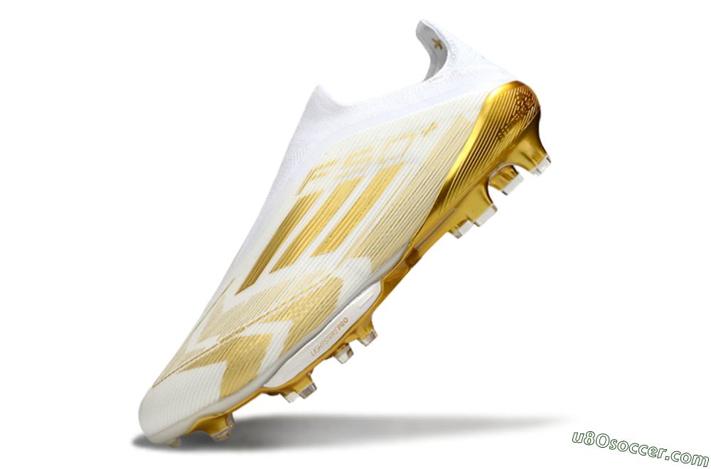 Adidas F50+ Elite Lightstrike Pro Laceless FG Firm Ground Soccer Cleats - White/Gold 5