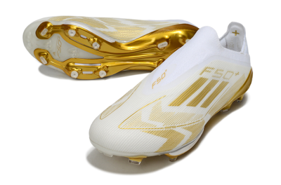Adidas F50+ Elite Lightstrike Pro Laceless FG Firm Ground Soccer Cleats - White/Gold