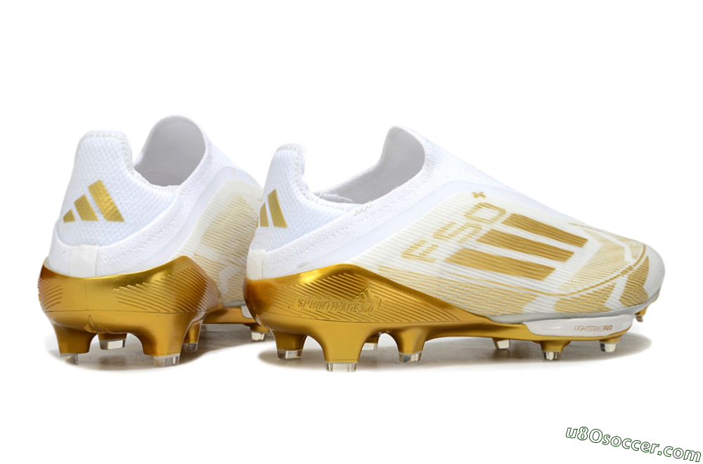 Adidas F50+ Elite Lightstrike Pro Laceless FG Firm Ground Soccer Cleats - White/Gold 6
