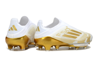 Adidas F50+ Elite Lightstrike Pro Laceless FG Firm Ground Soccer Cleats - White/Gold