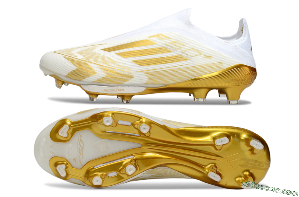 Adidas F50+ Elite Lightstrike Pro Laceless FG Firm Ground Soccer Cleats - White/Gold 0