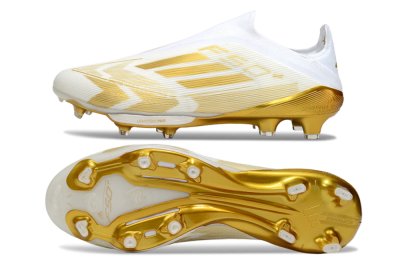 Adidas F50+ Elite Lightstrike Pro Laceless FG Firm Ground Soccer Cleats - White/Gold