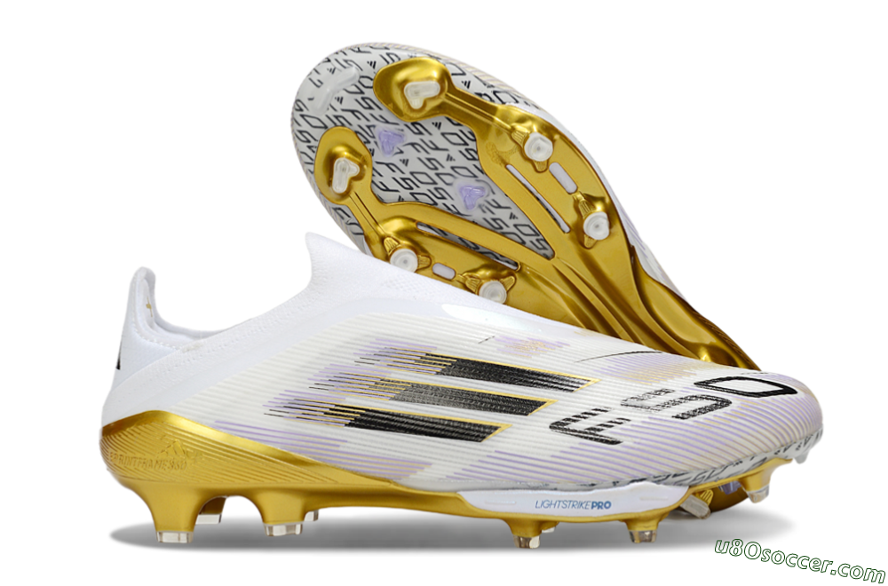 Adidas F50+ Elite Lightstrike Pro Laceless FG Firm Ground Soccer Cleats - White/Black/Gold 1